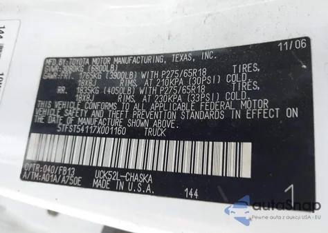 2007 Toyota Tundra Sr5 4.7L V8 из США, поврежденный, VIN 5TFST54117X001160